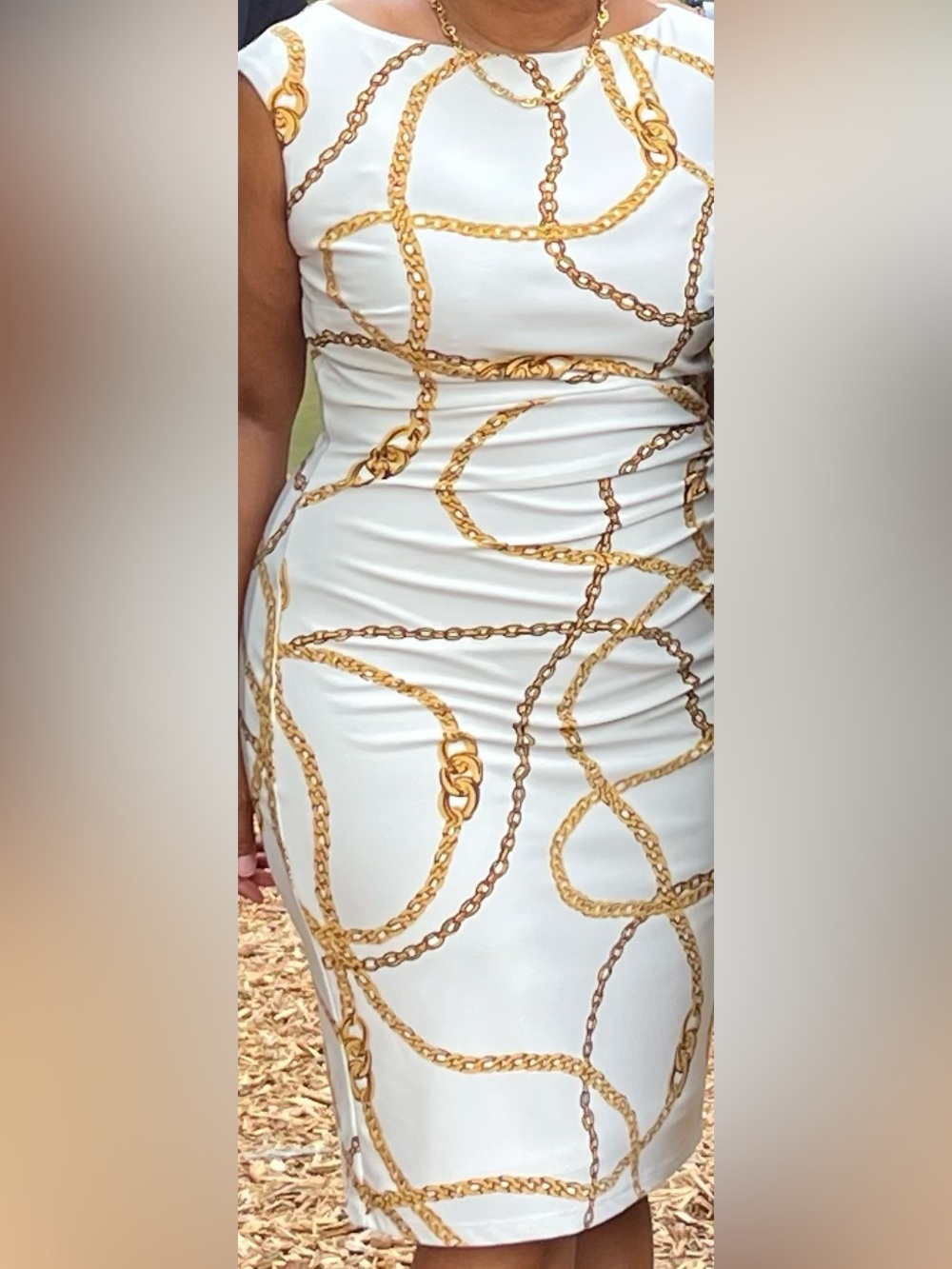 Lauren Ralph Lauren Cream Dress with Gold Chain Print